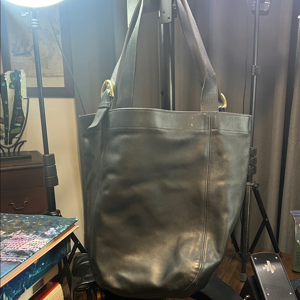 Black Leather Bag with Embossed Detail